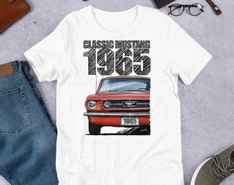 1965 Ford mustang Red Car Art T-Shirt - Klassisches Muskel-Auto Geschenk für mustang-Fans