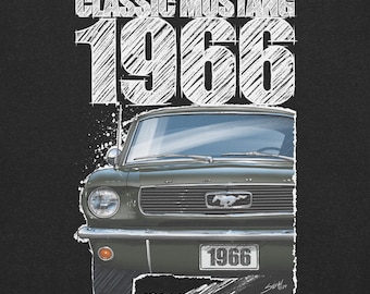 1966 Ford Mustang Shirt – Black | Classic Muscle Car T-Shirt | Hand-Drawn Vintage Mustang Gift for Men