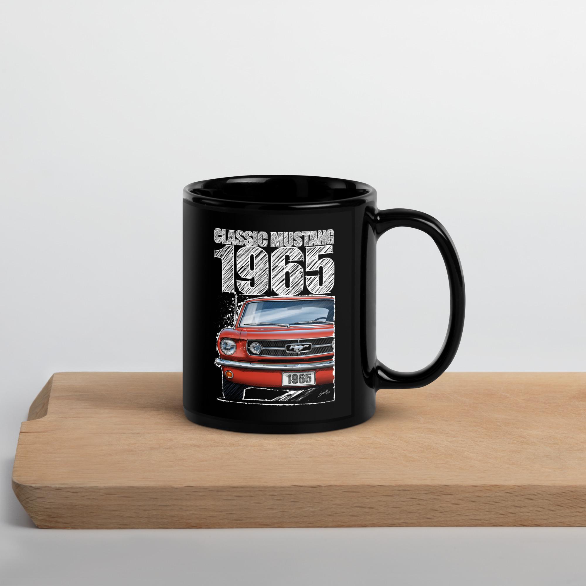 1965 Ford Mustang Black Mug  Poppy Red | Classic Car Coffee Cup | Mustang  Gift for Him