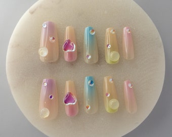 Pastel Crystal 10PCS | Handmade Press On Nails | Glue on Nails | Colorful Nails | Kawaii Nails | Trendy Nails | Salon Quality Nails