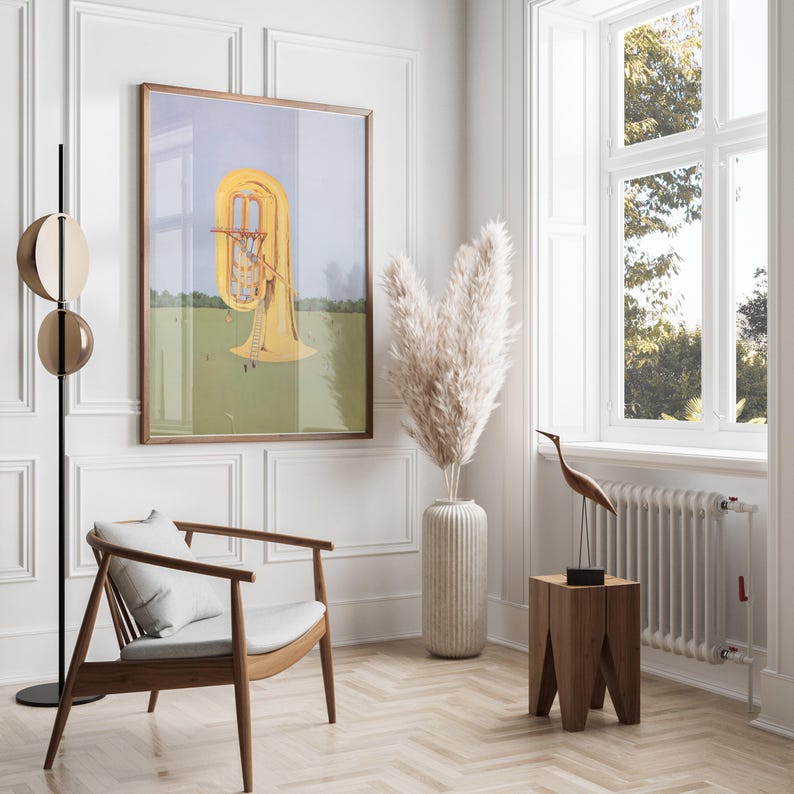 Surreal Art Tuba Poster, Unique Wall Decor, Whimsical Music Print