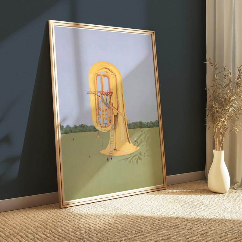 Surreal Art Tuba Poster, Unique Wall Decor, Whimsical Music Print