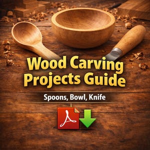Wood Carving Projects Guide: 12 Spoons, 2 Bowls, Knife (PDF Guide)