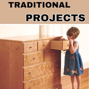 May include: A wooden dresser with six drawers, featuring a light wood finish with a natural wood grain pattern. The top drawer is open, revealing the interior. A young child is standing next to the dresser, looking inside the open drawer.