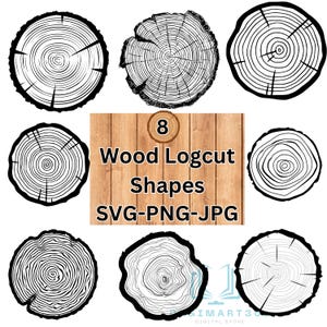 8 hout log gesneden SVG, hout Svg, Log Svg, Svg-bestanden voor Cricut, houten SVG, DIY houtbewerking Svg, hout Clipart, ronde houten vorm (Svg, Png, Jpg)