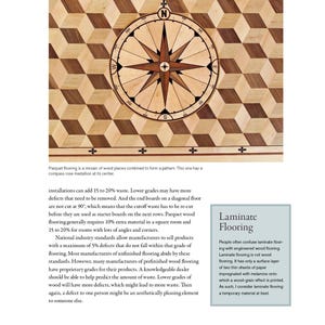 May include: A detailed image of parquet flooring with a compass rose medallion at its center. The flooring features a geometric pattern of alternating light and dark wood blocks, creating a three-dimensional effect. The compass rose is intricately designed.