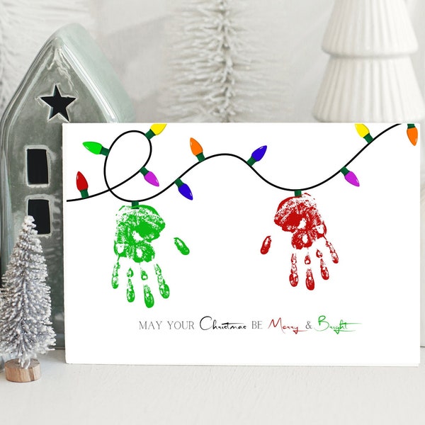 Custom Garland Handprint Craft, Merry and Bright Christmas Handprint Card, Holiday Activity, Printable DIY Kids Keepsake, Gift from Kids