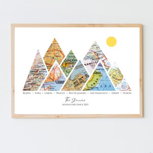Personalisierte Stadt Karte Druck, benutzerdefinierte Paar Karte Wandkunst, Landkarte Poster, Berge Reisekarte Kunst, Familien Weltreise Karte, Paar Geschenk