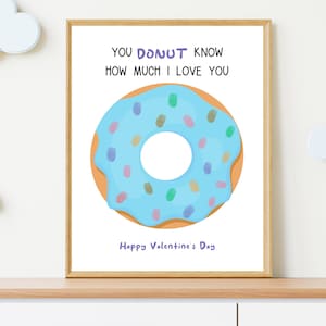 Donut Fingerprint Art, Valentines Day Handprint Craft, Toddler Keepsake, Donut Print, Printable Kids DIY Craft, Kids Craft, Instant Download