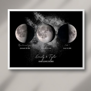 Paar Mond Phase Art, Benutzerdefinierte Paar Mond Phase Wand Kunst, 3 Mond Phasen Poster, Minimalistischer Mond Phase Druck, Romantisches Geschenk, Paar Geschenk