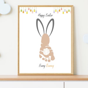 Paaskaart van kinderen, Easter Kids DIY Craft, Bunny Footprint Craft, Afdrukbare aangepaste Easter Kids Card, Easter Kids Keepsake, Easter Craft