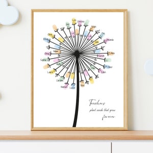 Regalo de agradecimiento al maestro, arte de semillas de plantas para maestros, artesanía para niños de bricolaje, tarjeta de maestro de huellas dactilares de diente de león, regalo de fin de año de los estudiantes