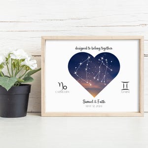 Benutzerdefinierte Paar Sternzeichen Kunst, personalisierte Paar Horoskop Print, Paar Sternenkonstellation Wandkunst, Paar Poster, Valentinstag Geschenk