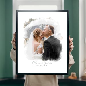 Retrato de casal em aquarela, pintura personalizada de casal para casamento, pôster de casal para impressão, presente de recém-casado, presente de casamento personalizado, presente romântico
