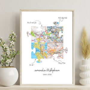 Benutzerdefinierte Weltreise Karte Kunst, personalisierte Stadt Karte Druck, Paar Landkarte Wandkunst, Paar Karte Poster, Paar Geschenk, Geburtstagsgeschenk