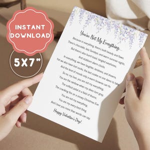Cartão com poema floral para o dia dos namorados, cartão-presente fofo, cartão para o dia dos namorados para impressão para ele e ela, cartão de amor para marido, 5x7, download instantâneo