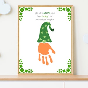 St Patrick Day handafdruk kunst, Gnome handafdruk kunst, kinderen handafdruk activiteit, peuter aandenken, afdrukbare St Patrick Day Card, St Patrick Gift
