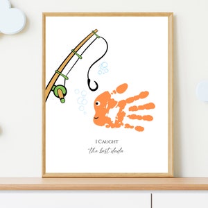 Vatertags-Handabdruckkarte, Handabdruck-Fischkunst, Papa-Geschenk von Kindern, Kleinkind-Andenken, druckbares DIY-Handabdruck-Handwerk, Vatertagsgeschenk