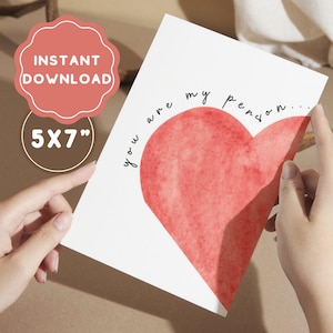 Tu sei la mia persona, biglietto di San Valentino carino per fidanzato, biglietto di San Valentino per marito, biglietto d'amore, formato 5x7, regalo di San Valentino