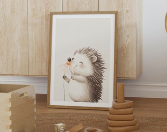 Hedgehog Watercolor Nursery Print, Woodland Animal Art (Digital Download)