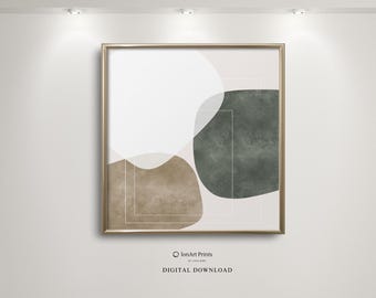 Minimalist Abstract Wall Art,Printable Japandi Scandinavian Print, Modern Square Geometric Decor, Earthy Neutral Tones, Digital Download,