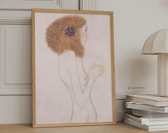 Arte mural de Gustav Klimt, dibujo de desnudo vintage, lámina de estilo Art Nouveau, decoración de calidad museística.