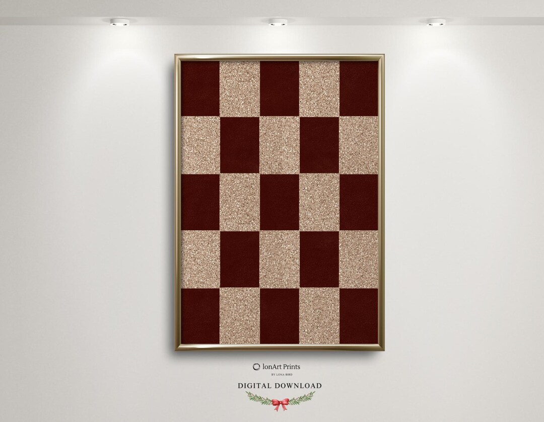 Golden Checkerboard Printable Wall Art, Xmas Textured Geometric Decor ...