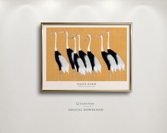 Ogata Korin Red Crown Cranes Print, Japandi Art (Digital Download)