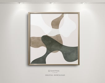 Minimalist Abstract Wall Art, Japandi Scandinavian Print, Neutral Earthy Tones, Modern Geometric Decor, Square Printable Digital Download