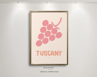 Tuscany Italy Wall Art Printable, Minimalist Wine Poster Digital Download, Vineyard Travel Print, Italian Kitchen Decor, Modern Art Print