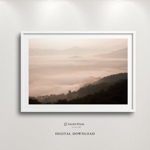 Minimalist Photography: Misty Forest, Sunset, Relaxing Warm Colours, High-Quality Digital , Horizontal Landscape, Soft Nature Art, PRINTABLE