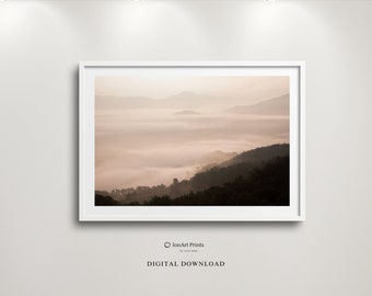 Misty Forest Sunset Print: Minimalist Landscape Photography (Digital Download)