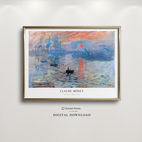 PRINTABLE Claude Monet Landscape Poster - Impression, Sunrise, Blue Tones, Classic decor, Coastal Vintage, French Art, Riviera Style print