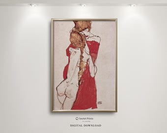 Impresión artística de madre e hija de Egon Schiele, descarga digital vintage, arte mural expresionista, obra de arte vintage imprimible, decoración de amor familiar
