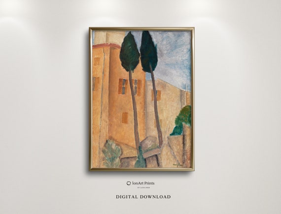 Modigliani Cypresses and Houses at Cagnes Print – Vintage Italian