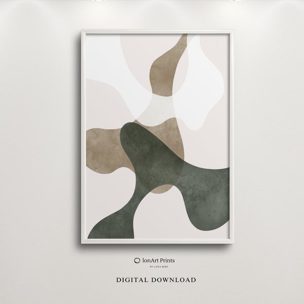 Abstract Watercolor Art Print, Green Beige Scandinavian Design (Digital Download)
