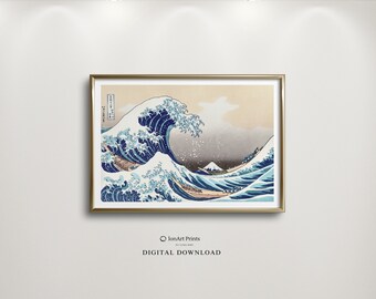 Hokusai Great Wave Woodblock Print, Japanese Ocean Art (Digital Download)