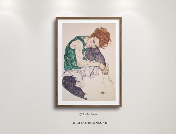 Seated Woman With Bent Knees by Egon Schiele - Printable
