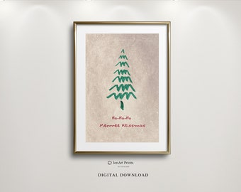 Whimsical Christmas Wall Art, Naive Pine Tree Illustration, Merrree Klissmas, Festive Cozy Decor, Minimalist Modern PRINTABLE, Xmas Gift