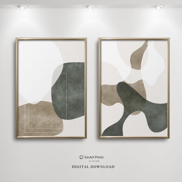 Scandinavian Abstract Art Print Set, Olive Green Beige (Digital Download)
