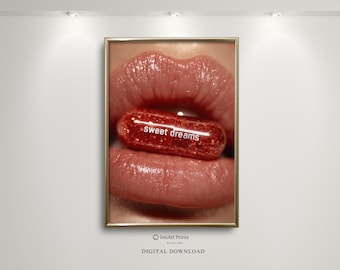 Sassy Printable Wall Art, Digital Print Glam Lips, Sexy Bedroom Décor, Goodnigt Pop Art, Fashion Photography, Girls Room Print, Bathroom Art