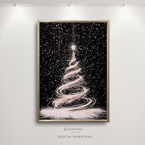 Starlit Christmas Tree, Elegant Festive Digital Art, Luxury Glitter Holiday Wall Decor, Starry Opulent Cosmic Winter printable Illustration