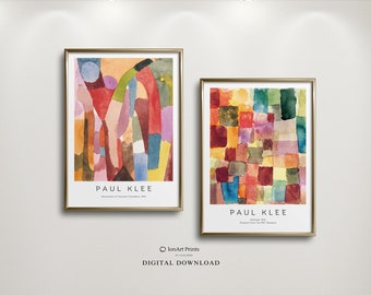 Paul Klee abstracte aquarelprintset – kleurrijke vintage kunst (digitale download)
