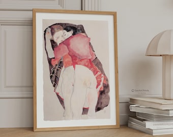 Lámina "Los amantes" de Egon Schiele – Arte mural en acuarela expresionista (Descarga digital)