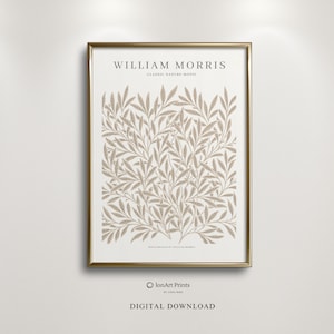 William Morris Beige Branch Pattern, Monochromatic Earthy Tone, Minimalistic Art, Typography Tribute, Classic Nouveau Printable,High Quality