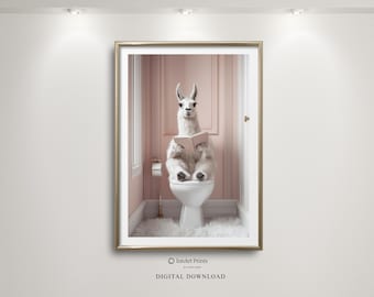 Llama in the Loo | Funny Animal Bathroom Wall Art | Humorous Llama Printable | Quirky Restroom Decor | Digital Download | Toilet Humor Print