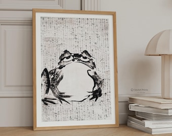 Japanischer Frosch Art Print, Minimalistische Ink Wash Wanddekoration (Digitaler Download)