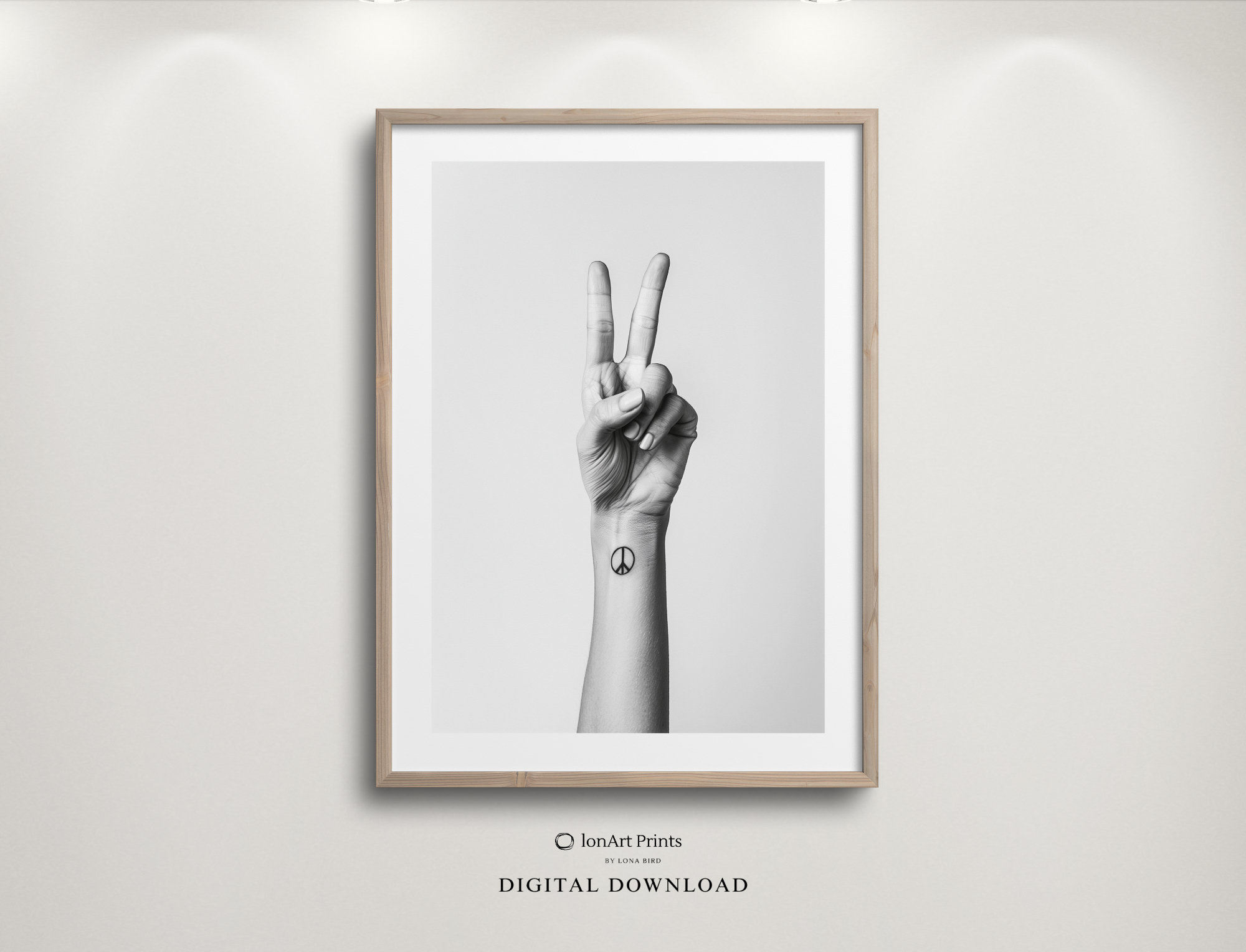 Peace Sign, Black and White Print, Retro, PRINTABLE Modern Wall Decor, Minimalist hippie Art, victory sign, Hand gesture art, love and peace