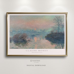 Superbe art de Claude Monet, coucher de soleil intense sur la Seine à Lavacourt - Chef-d'œuvre impressionniste le plus vendu, imprimable, art mural horizontal