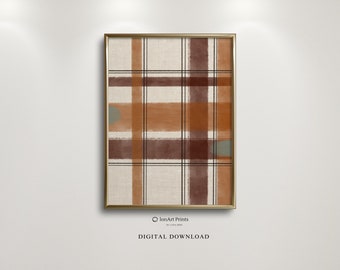 Vintage Gingham Pattern, Autumn Vibes Printable Art, High-Quality Digital Print, Beige and Brown Tones, Modern and Classic Textile Design